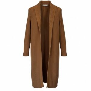 Pursuits Heavy Ribbed Knit Cotton Open Front Duster Sweater Cardigan Brown